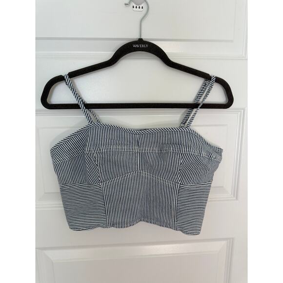 Universal Thread Blue White Striped Smocked Crop Top Women’s Large Summer Tank - Picture 1 of 7